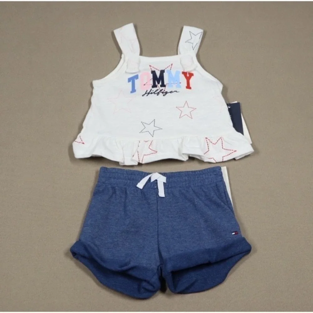 Tommy Hilfiger Baby Girls Stars Babydoll Tunic and Shorts Set - White - Size 12M